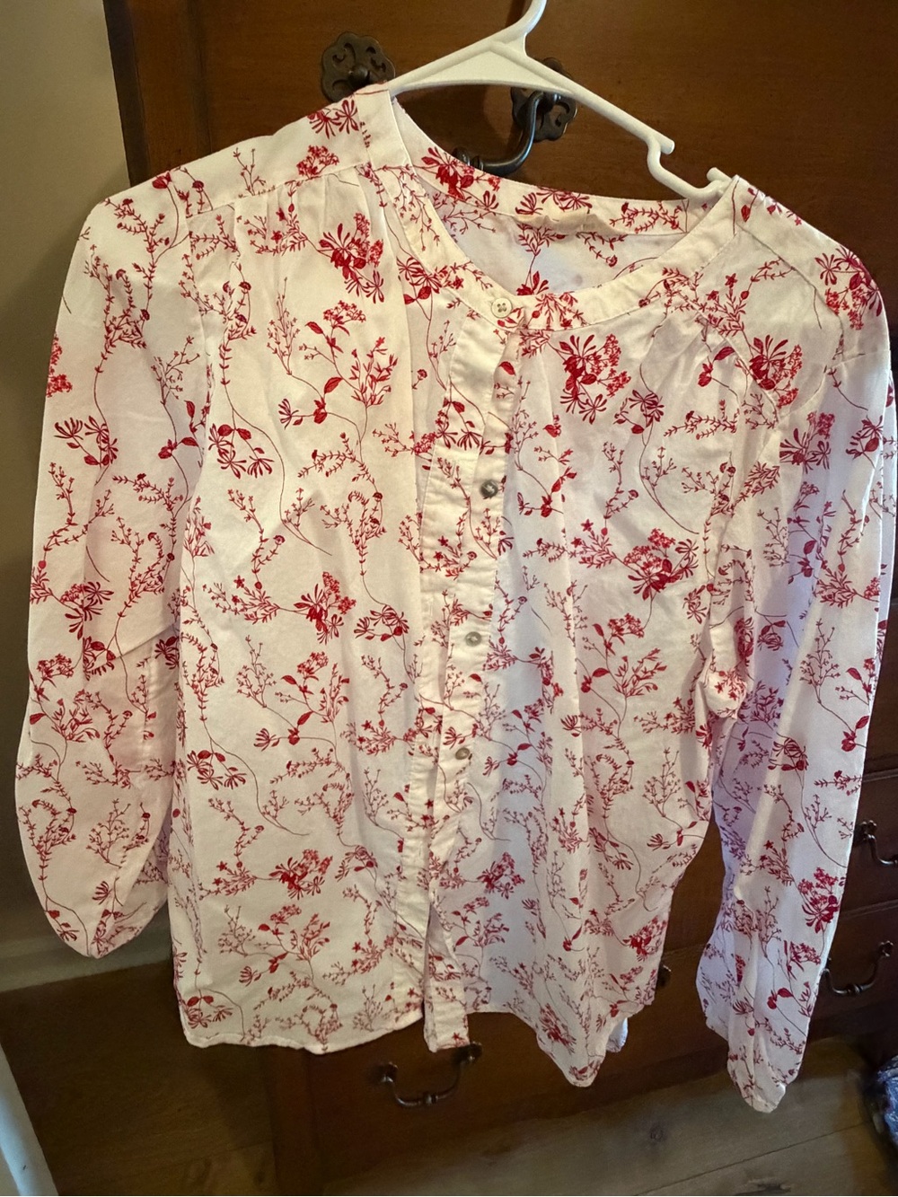 Lucky Brand White Blouse with Red Floral Print